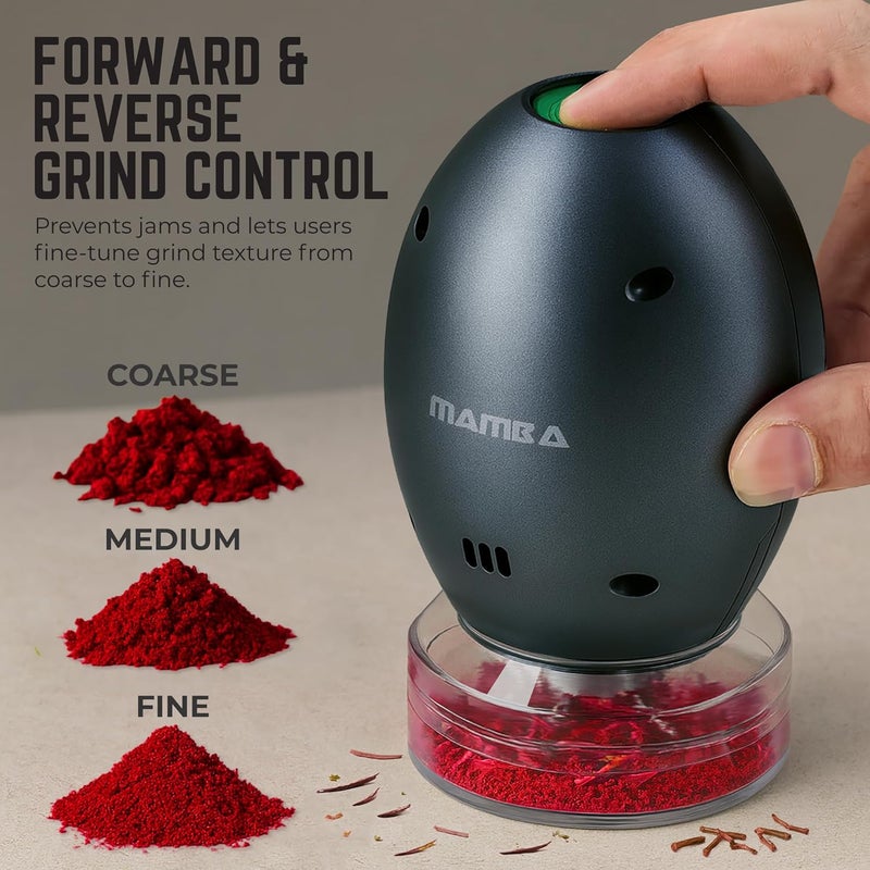 Mamba Grinder Electric Spice & Herb Grinders for the Kitchen. Whip Chain Type One-Handed Mill, Easy to Use and Clean, Anchor Gray - Image 4